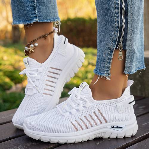womens spring and autumn walking shoes breathable athletic sneakers with a stylish casual mesh design low top in white and black soft and comfortable trendy and fashionable women shoes