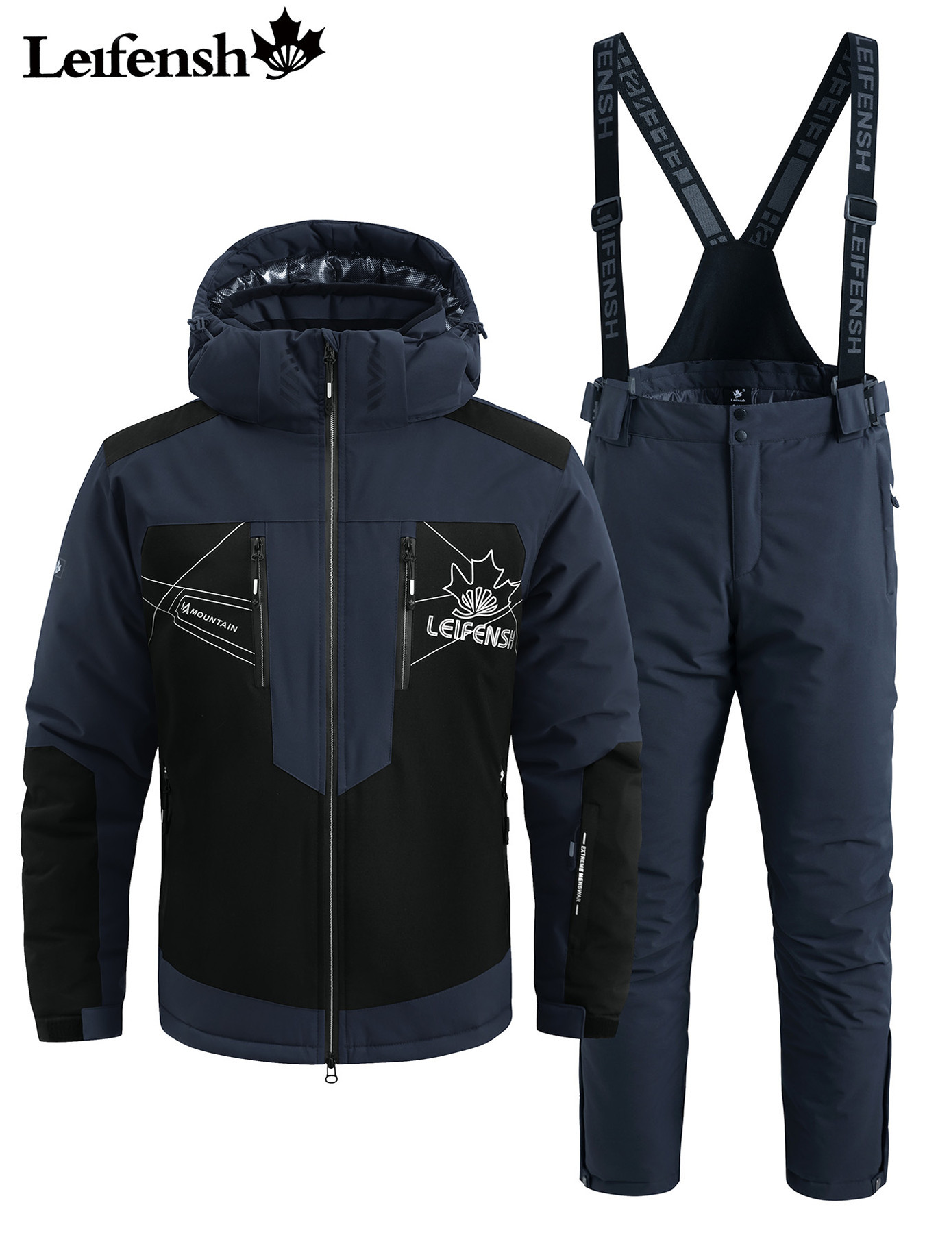 Men's Ski Jacket and Suit Set, 2pcs Windproof Snowboard Outfit