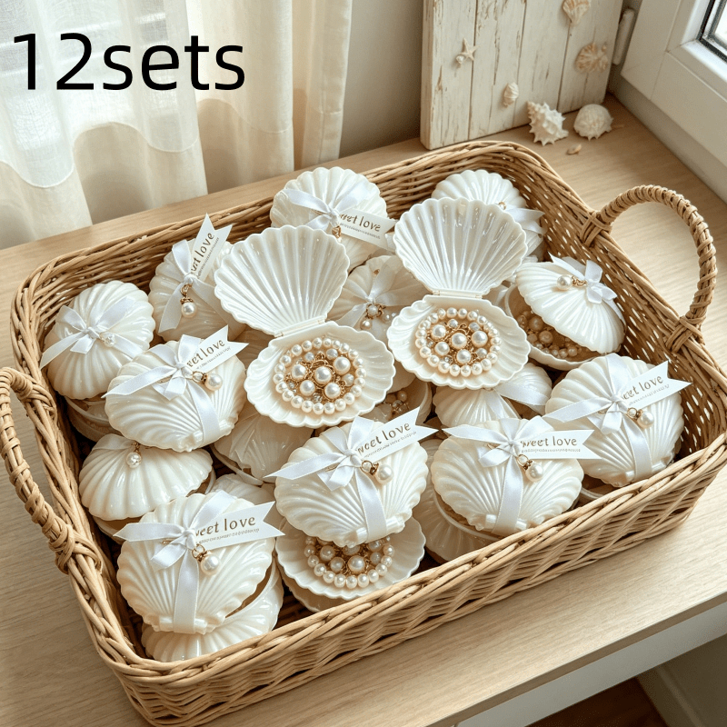 TEMU Cadeau Pour Elle/Lui 12 Ensembles Boîte de Rangement de Bijoux en Perles de Blanc avec Ruban de Satin Étiquette Doux Idéal pour Intérieur