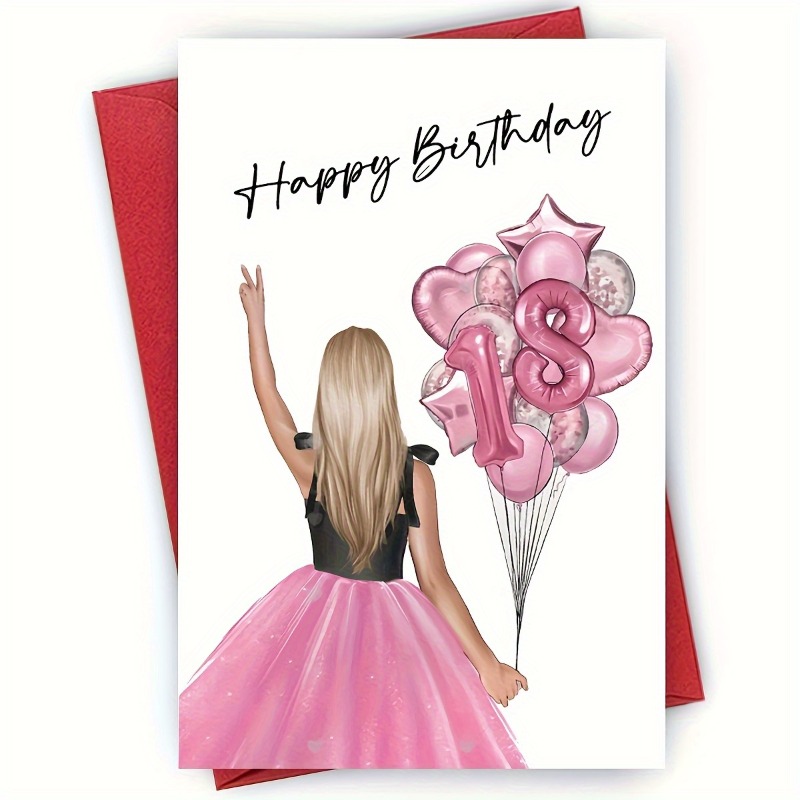 1pc 1pcs 18th Birthday Card Suitable For , Family - 18 Year Celebration With Balloons & Coming-of-age Wishes, For Party Decorations Or Gift