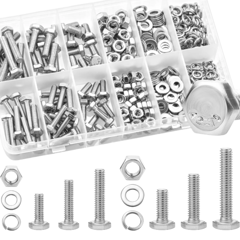 240 piezas de tornillos y tuercas de acero inoxidable, métrico hex M4 M5 M6, 14 tamaños con arandelas y tuercas de bloqueo, para uso industrial