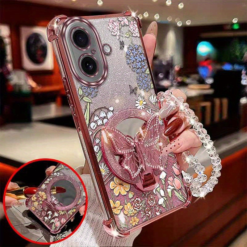 TEMU Phone Case - Case For Iphone 17 With A Design Of Mysterious Flower Beds And Beads Lanyard, A Comfortable Grip And Shockproof Protection, Perfect