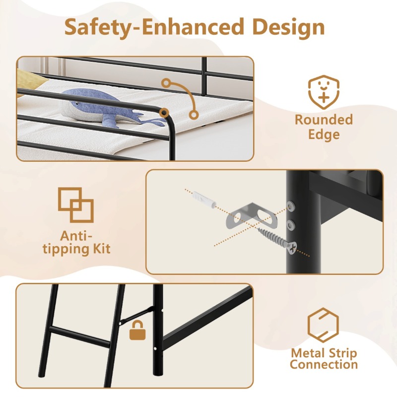Loft Bed for Kids | Heavy-duty Iron Frame, 350LBS Weight Capacity, Space Saving Design for Small Rooms & Low Ceilings, Movable Ladder, - JOYMOR
