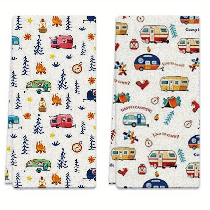 E-shop 2 Stück Geschirrtücher mit Wohnmobil und Baummotiv, 18x26 Zoll Weiche Saugfähige Polyester-Handtücher, Familienfreundliches Geschenk für