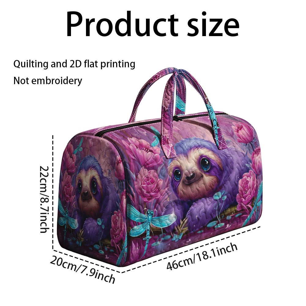 TEMU 2d Flat Printing And 1pc Cute Sloth And Dragonflies Print Polyester Large Quilted Travel Bag, Fashionable Tote For Shopping And Outdoor Trips