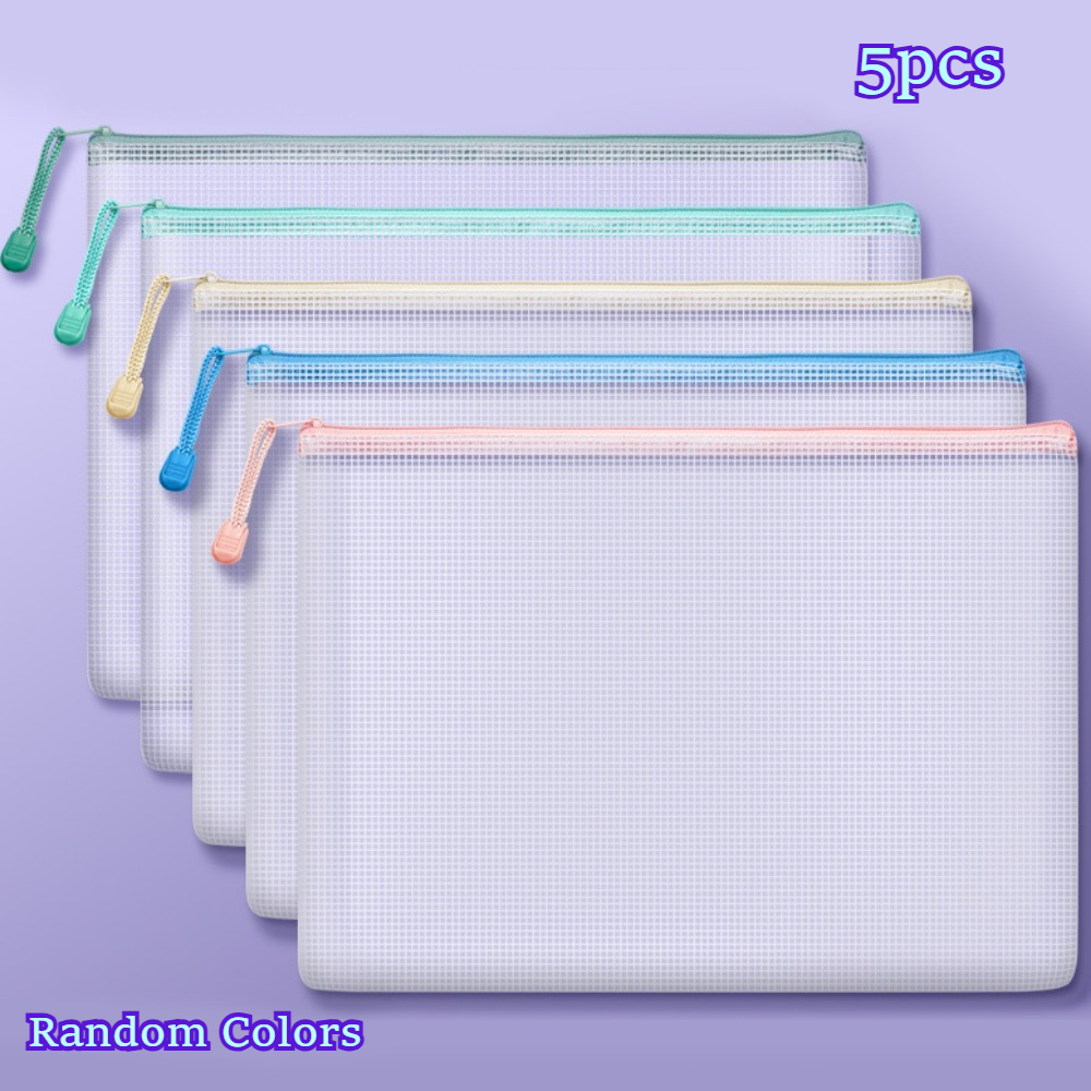TEMU Arxr 5-pack A4 Macaron Mesh Zipper File Pouches, Random Colors Reusable Multipurpose Organizer Bags, Christmas Halloween Gift Party Storage For