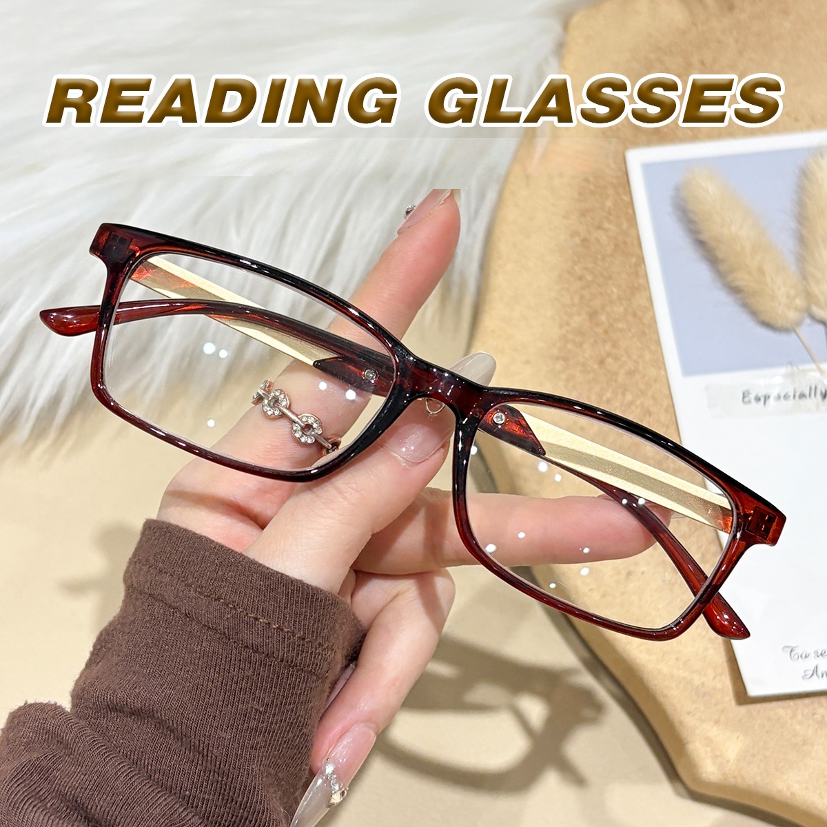 Fashionable Rectangular Small-Frame Reading Glasses, Lightweight Design