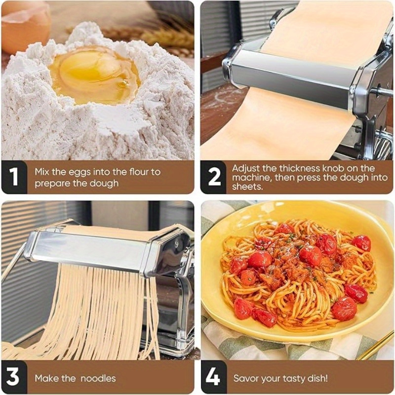 stainless steel manual pasta maker machine with 6 adjustable thickness settings hand crank double roller for fresh spaghetti   noodles and dumpling skins kitchen gadget details 2