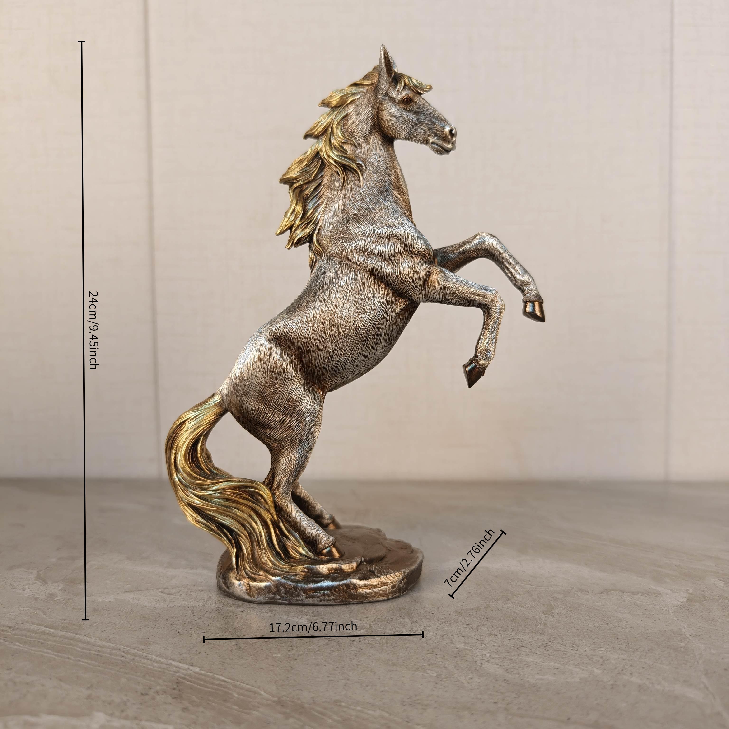 TEMU Elegant Statue - Vintagesilvery Animal Sculpture, Horse Sculpture Ornament, Metal Silvery And Golden Statue, Shui Horse Ornament Symbolizing