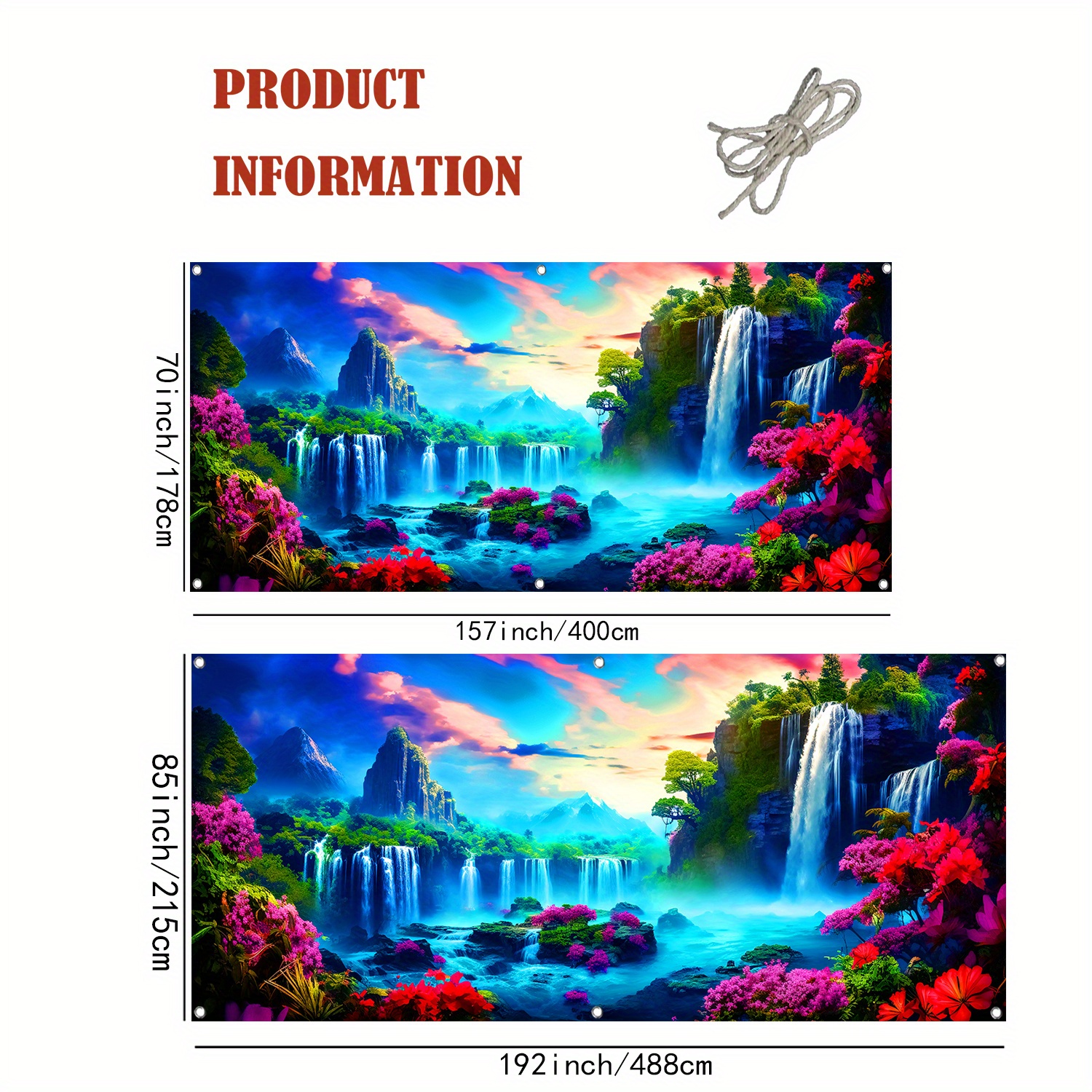 [1pc UV Floral Banner] 1pc Large UV-Activated Floral Waterfall Garage Door Banner | Fluorescent Fabric Wall Decor with Vibrant Nature & Landscape Design | No Power Needed for Parties, Photography Studios, Outdoor Events, Parties Decorations, Party Decoration, Outdoor Festive Decor, Uv Light Display