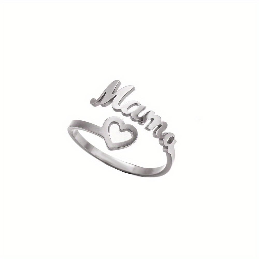 TEMU 1pc 304 Stainless Steel Adjustable Ring, Vintage "mama" Letter Ring For, Minimalist Heart Ring, Mother's Christmas Gift, For Teenager