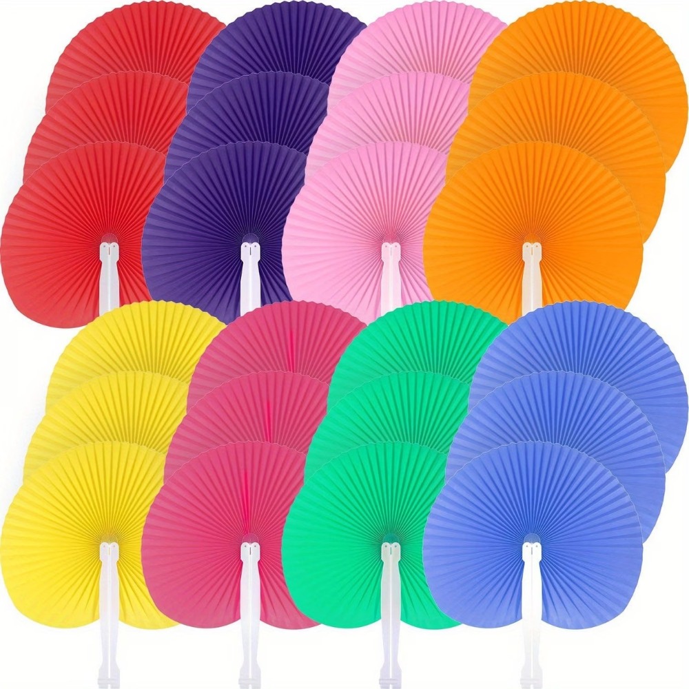 TEMU Set da 16 ventagli rotondi pieghevoli di carta con manici in plastica, adatti per sacchetti regalo per feste di nozze ( casuali)