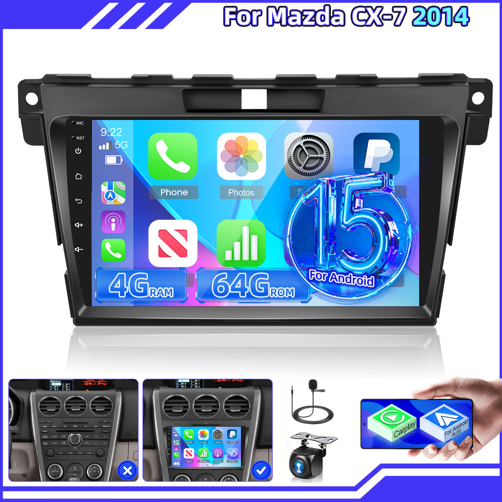 Image of A 9-inch Car Radio With Wireless, Carplay, And Capabilities For The 2014 For [4g 64g], Featuring Wifi, Hifi/rds/fm Dsp, A Resolution Of 1280 X 720, And 15, Along With A 2 And Ahd Rear View Camera