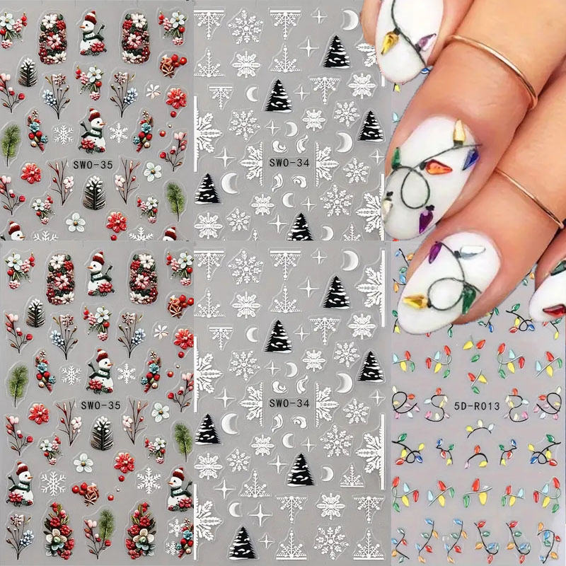 

6 5d Embossed Christmas Art - Snowman, & & -adhesive Backing For Dly Manicuredecorations- For