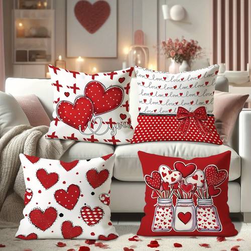 4pcs single sided printed cushion covers multiple sizes machine washable durable for outdoor indoor decor suitable for bedroom living room sofa and bed decoration ideal for daily use valentines day mothers day halloween