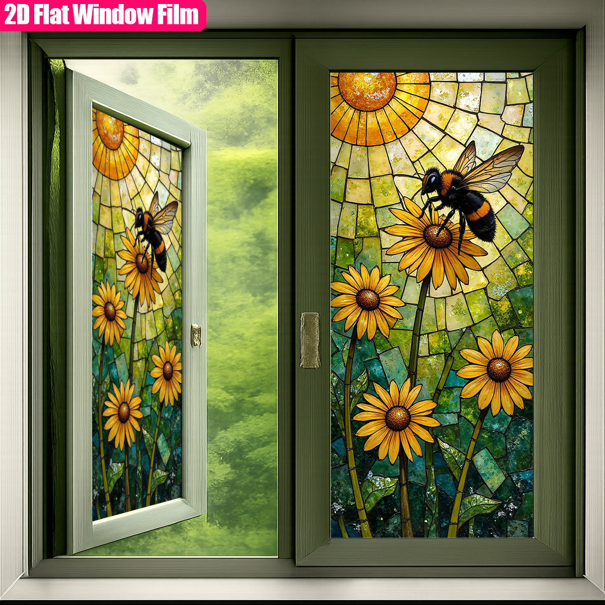 TEMU 1 pz, Pellicola per Finestre in PVC con e Ape, Stile Vetrata Decorativa per , Decorazione Privacy, Pellicola per Finestre Non Adesiva, Adesivi