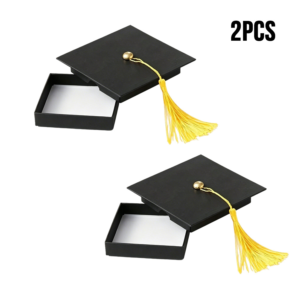 Image of 2pcs Graduation Cap Gift Boxes, Black Graduation Favor Boxes With Tassels, Graduation Party Favors For Candy Chocolate, Graduation Decorations Gift Boxes For Graduation Party Supplies
