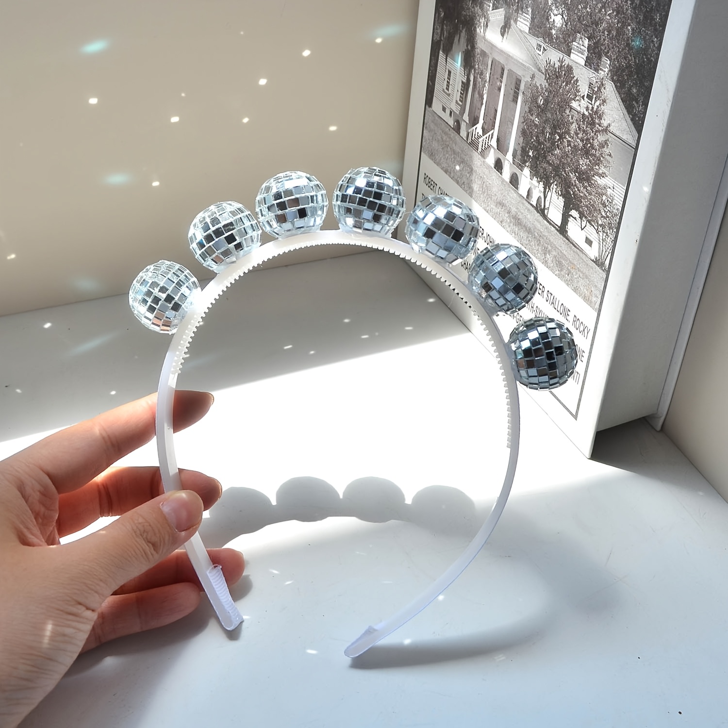 TEMU 1pc Women's Silvery Disco Easter Decoration Headband Bar Ktv Mirror Ball Headband Party Decoration Supplies