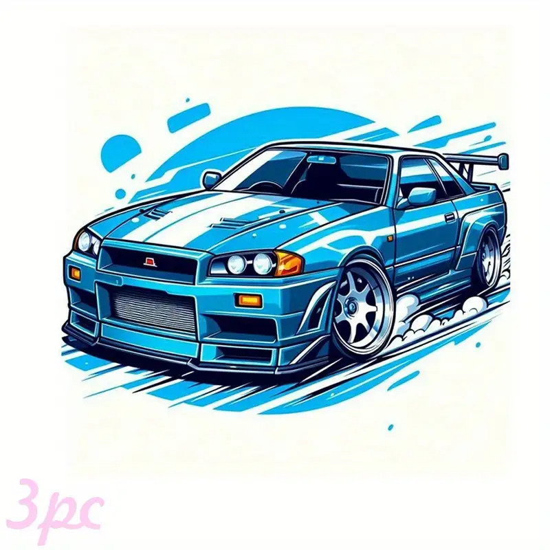 TEMU 3pcs Car Heat Transfer Stickers, Iron-on Decoration Suitable For T-shirts, Pillows, Backpacks, Colorful, Washable, High-quality, Fade-resistant,