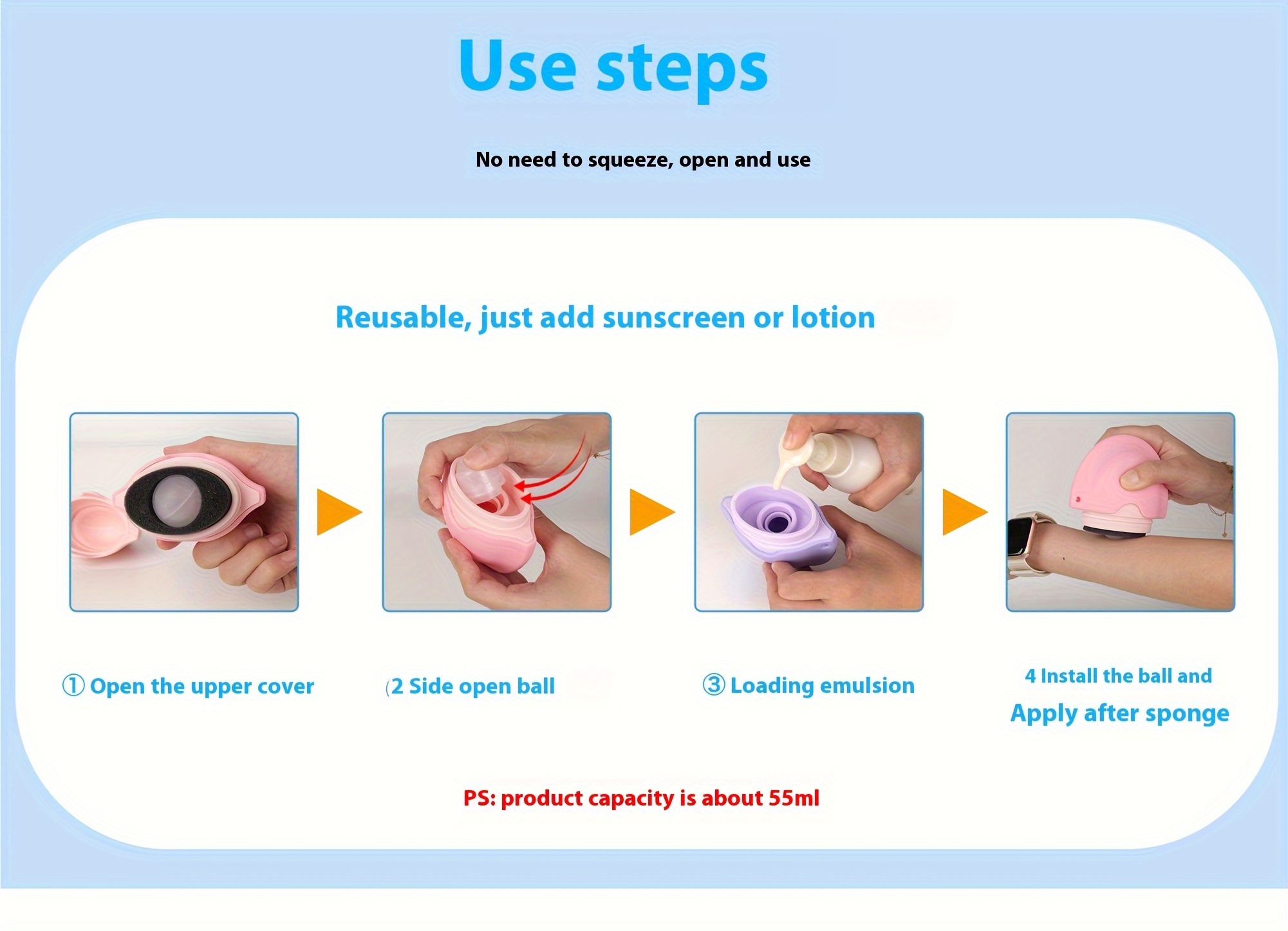 1pc sunscreen applicator with mess free application hygienic design leakproof for travel ideal for babies kids adults beach pool compatible with liquid gel sunscreen smooth application lotion dispenser protection easytouse roller hand wash only adults details 6