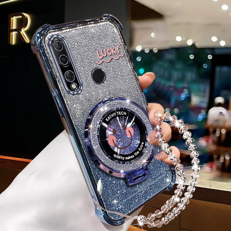 TEMU Étui de téléphone : Airbag Diamond Wrist Strap Glitter Face Phone Holder Case On pour Huawei P30 Lite - Antichoc Support Coque Arrière