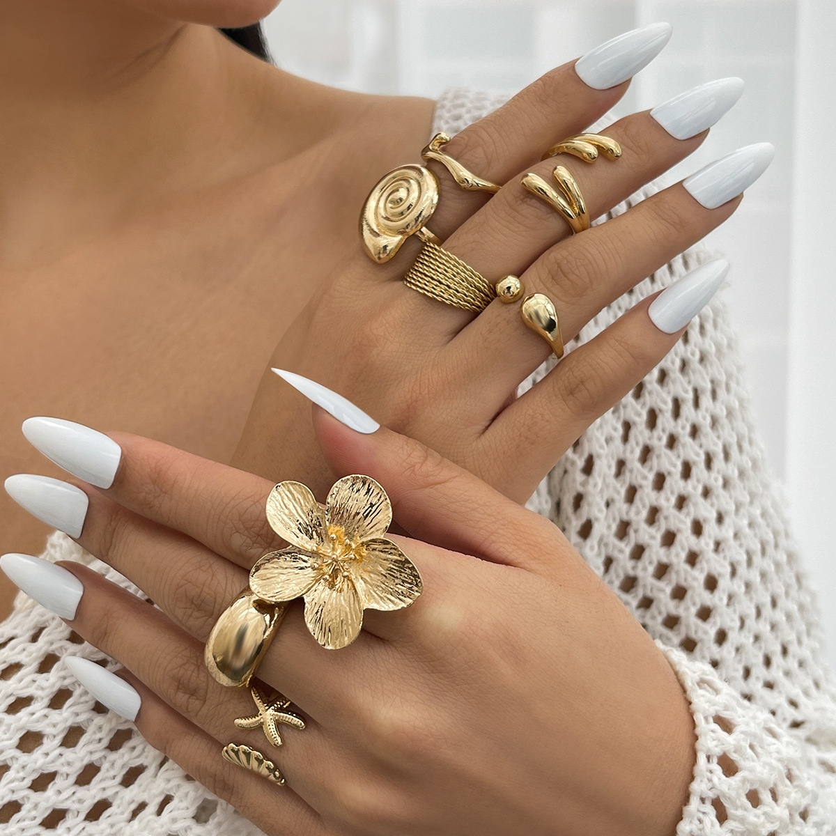 TEMU 8pcs Women's Ring Set, Vintage Matte Band Fashion Rings, Bohemian Starfish Personality Rings