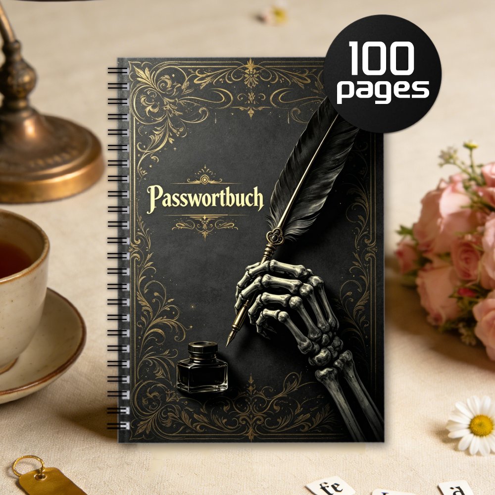 TEMU 1pc German & Login Logbook With Gothic Dark Binding - German Labelled Password Notebook Suitable For Website Login Records, For Office, Travel,