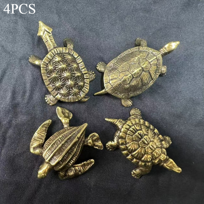 TEMU A 4pcs Set Of Distressed Brass Turtle Ornaments, Vintage Tea Pet Decorative Figurines, Golden Collection Handheld Accessories For Halloween