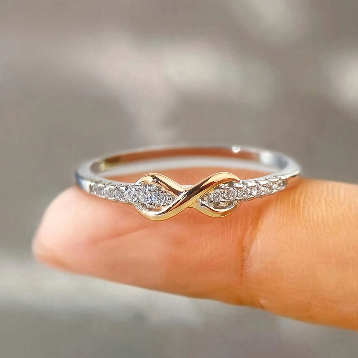 Elegant Bohemian Infinity Ring for Women - 8-Section Colorful Separation Design with Synthetic Cubic Synthetic Zirconia, White Golden Plated Copper Jewelry Gift for Casual Attire