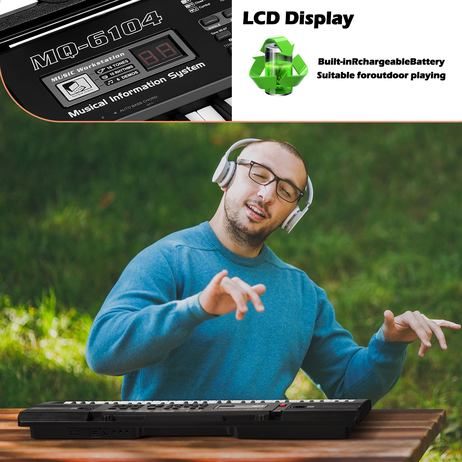 61-Key Portable Keyboard Piano for Beginners with Built-in Speakers, Teaching Mode, Microphone & Music Stand - 25.5-inch Electric Piano Suitable for /s, / - Image 8