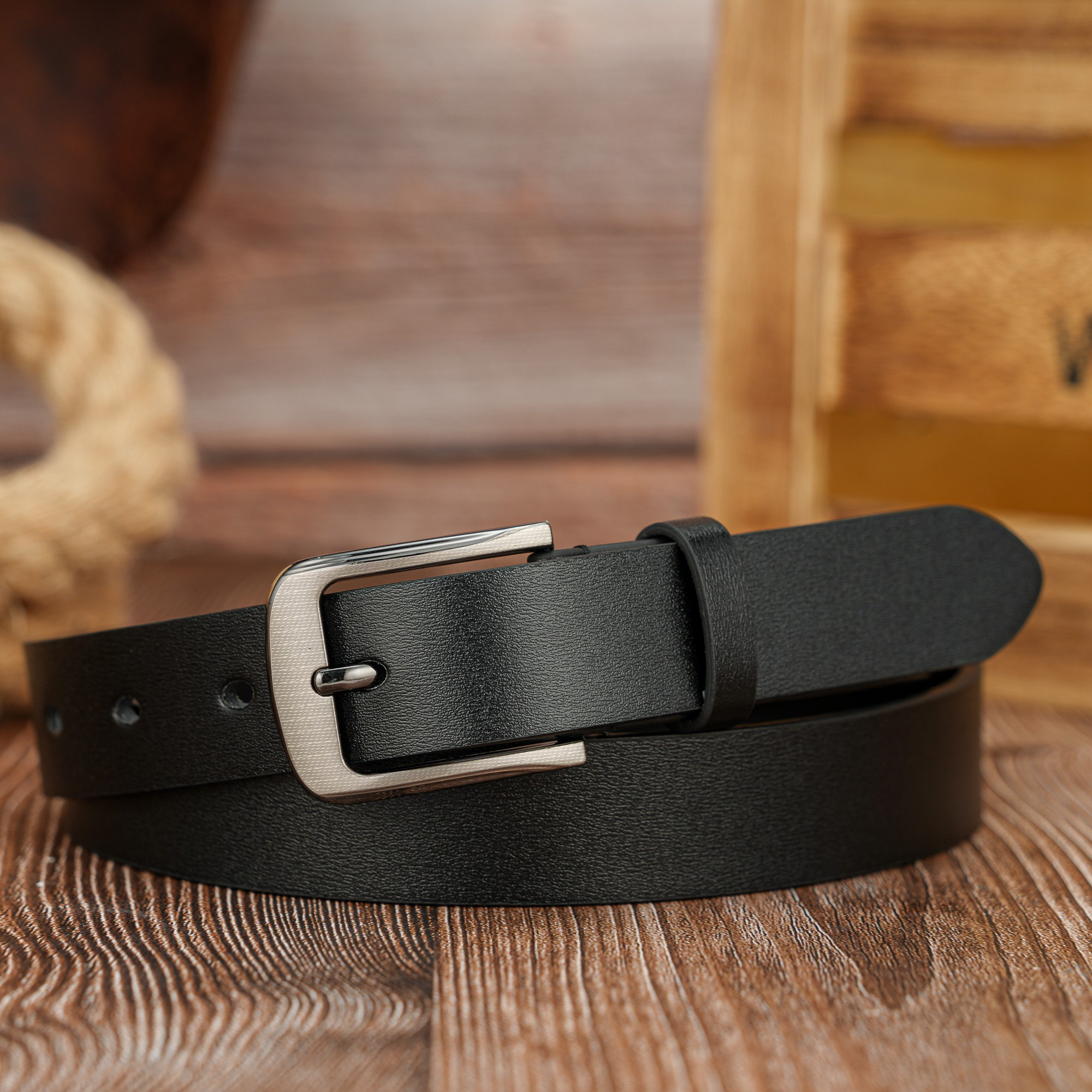 Vintage PU Belt for Women with 2 Button Buckle