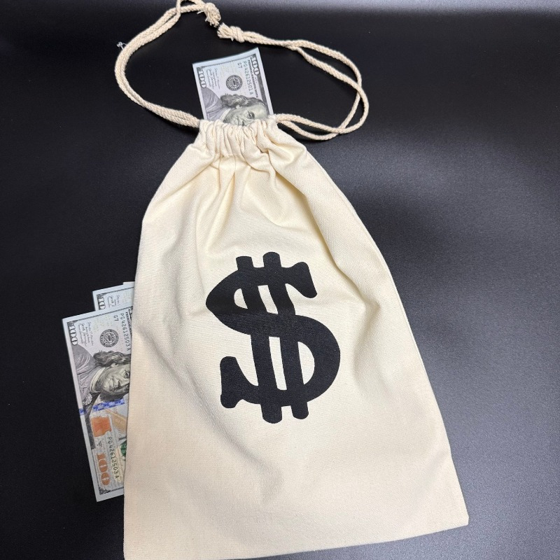 

1pc Street Style Canvas Drawstring Money Pouch With Dollar Symbol, Portable Carry Bag For Party Favors, Toy, Coin Purse, Men', Convenient Travel Accessory - Single Piece