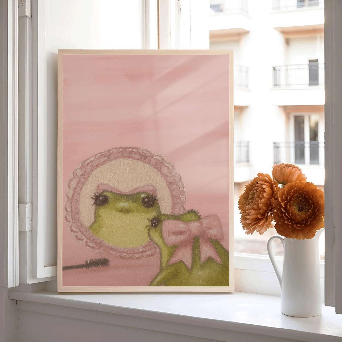 TEMU 1pc Cute Frog Art Posters Pink Wall Decor Unframed Canvas Decoration Hanging Pictures Room Decoration Murals Suitable For Living Rooms Bedrooms