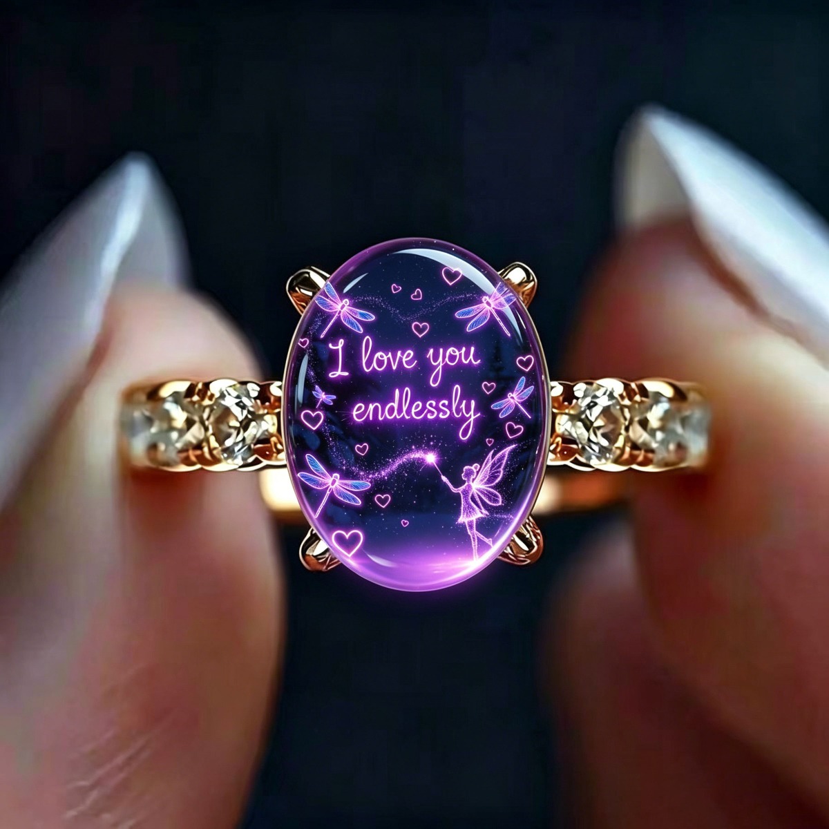 TEMU Vintage-style Luminous Fairy Dragonfly Pattern Women's Fashion Ring, Carved Pattern Hypoallergenic -friendly Jewelry, Suitable For Daily Wear