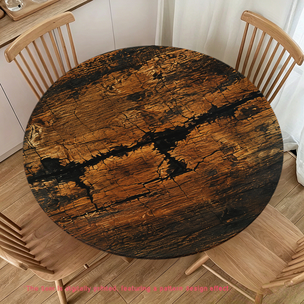 TEMU 1pc Summer Outdoor Round Elastic Stretch Edge Tablecloth, Vintage Crackle-style Distressed Print Round Tablecloth, Stretch Round Tablecloth,