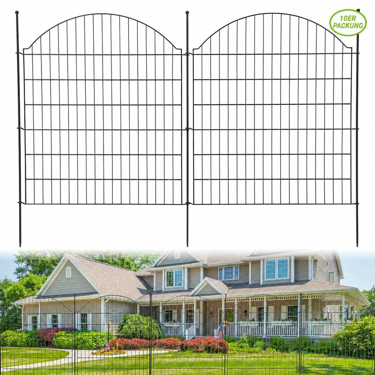 Image of [2d Flat] 10-panel Rustproof Metal Wire Garden Fence, 29in X 32ft No Dig Animal Barrier, Curved Decorative Outdoor Fencing For Yard Patio, Temporary Dog Fence Panel Kit