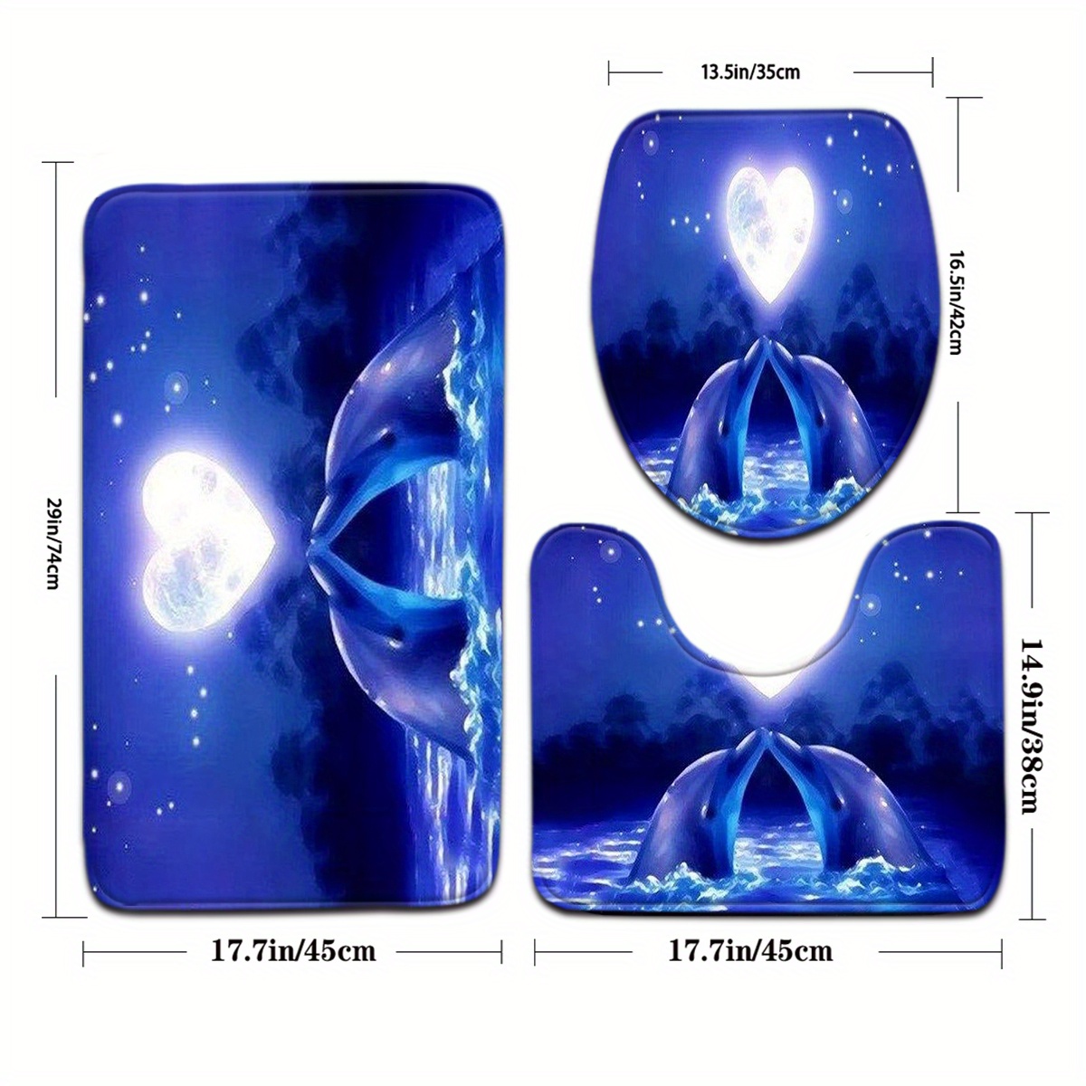 [open ] 3pcs Valentine's Day 2 Under Bathroom Mat Set Toilet Lid Seat Ring U-shaped Foot Pad