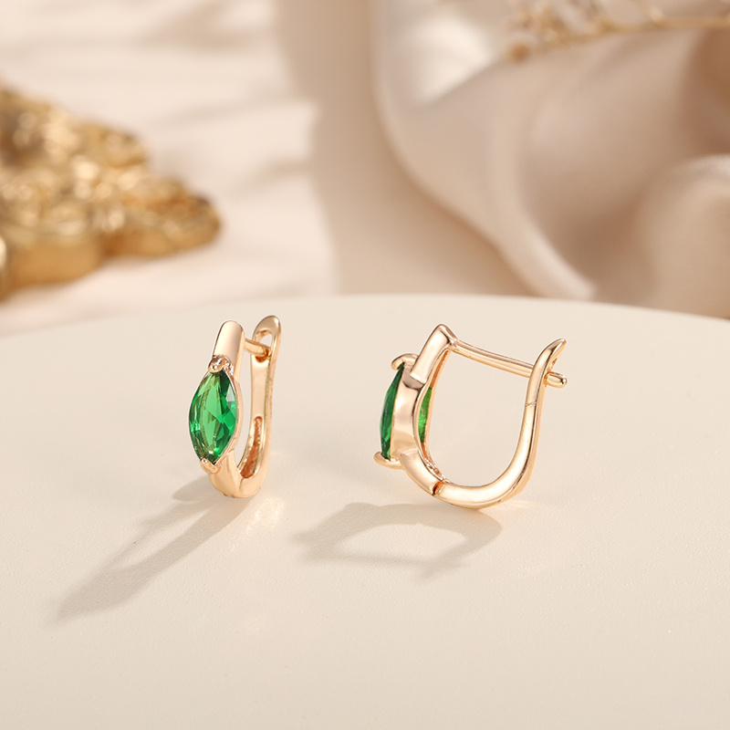 TEMU 1 Pair Golden Color Marquise Cut Green Stone Earrings Synthetic Zirconia Drop Earrings Wedding Valentine's Day Jewelry