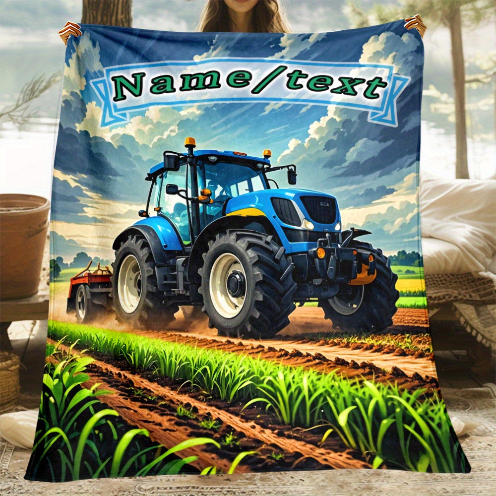 

Personalized Tractor-themed Flannel Throw Blanket - Soft, Lightweight & For Couch, Bed, Travel & Office - Custom Name Option - Perfect Gift For Family &