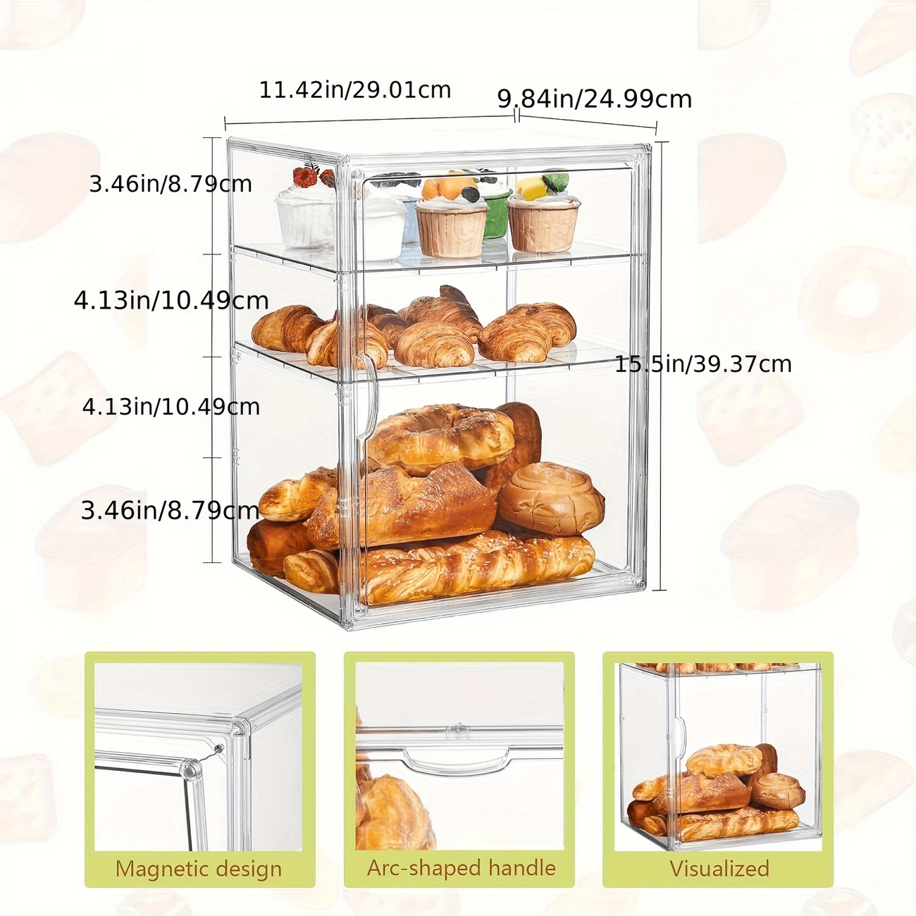TEMU 4 Tier Clear Bread Box, Adjustable Clear Plastic Pastry Display Case Organiser With Magnetic Door For Bakeries, Cafes, Restaurants Easy To Clean