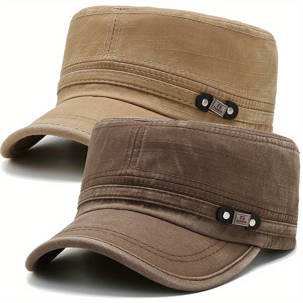 Image of 2 Men's Outdoor Flat Caps, Spring And Hats, Casual Flat Caps, Duckbill Hats - Adjustable Trucker Hats