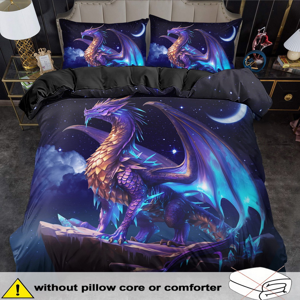 TEMU Animal Theme Duvet Cover Set - 2/3pcs, Soft Comfortable Breathable Dragon Print Bedding, Comforter Cover Set, 100% Polyester Machine Washable