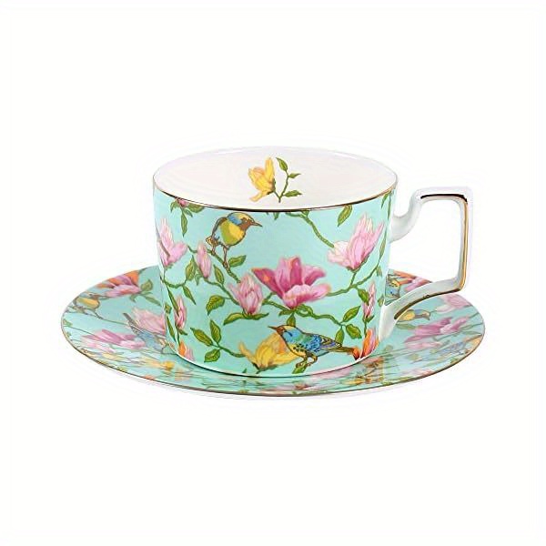 1pc vintage floral teacup and saucer set - elegant bone china tea cups with   & handle, 8-ounce capacity, pastel blue &   - dishwasher safe, ideal gift for women, mom, birthday, christmas, mother s day -   party set for home or special occasions (gift box included) - delicate vintage   with  , hand wash recommended,   coffee or tea, cups for tea, tea sets Product details 6