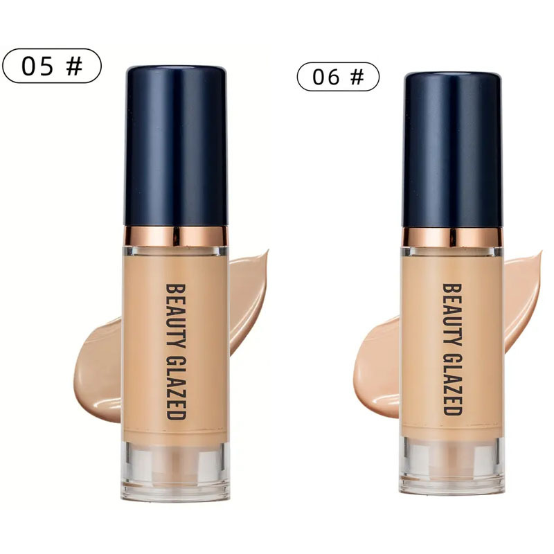 TEMU 2pcs Beauty Glazed Liquid Foundation- 6 Shades, Full Coverage, Long-lasting, Waterproof, , Plant-based Squalane, All Light Beige Types, Light To Medium Tone, Less Than 1fl.oz