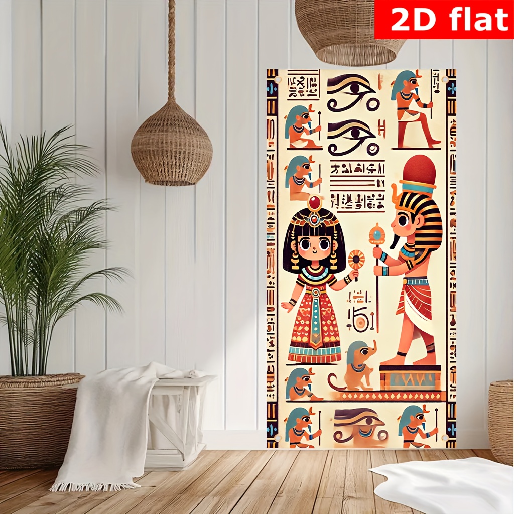 TEMU 2d Flat, 2d Door Banner, 1pc 2d Door Banner Ancient Egyptian Murals- Pharaoh Hieroglyphics And Sphinx Designs For Indoor/outdoor Decorative Door