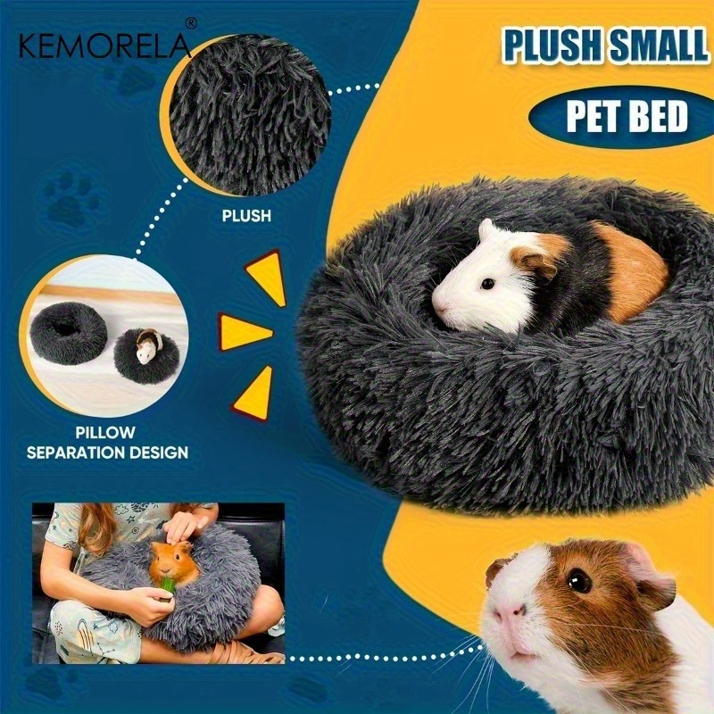 KEMORELA 1pc Ultra-Soft Plush Small Pet Nest - Cozy, Warm Hamster Sleeping Bed with Non-Slip Bottom & Insulated Padding, Perfect for Guinea & Small Animals, Round Light Blue Fluffy Design