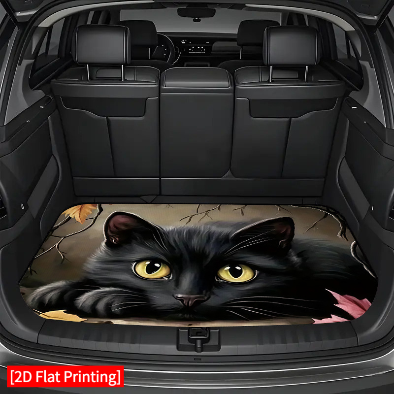 TEMU 1pc Universal Car Trunk Mat Black Cat With Yellow Eyes 2d Flat Printing Design Durable Anti Slip Base Vehicle Tidy Protects Car Interior Easy To