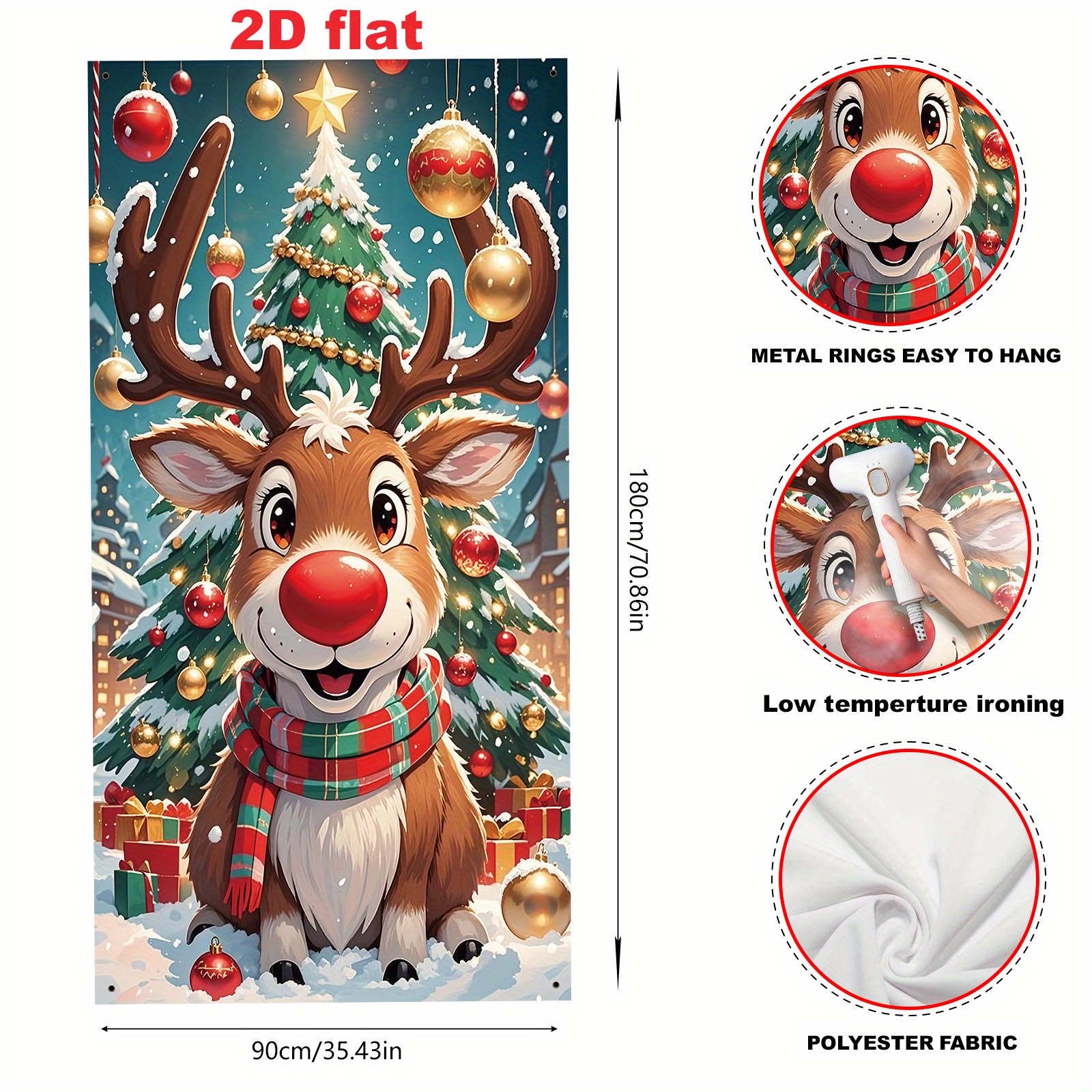 TEMU 2D Plat, 2D Plat - 2D Plat, 2D Plat - Een 2D Plat Banner, met een afmeting van 35*70 Inches (90*180 Cm), gemaakt van polyester, met een Kerst