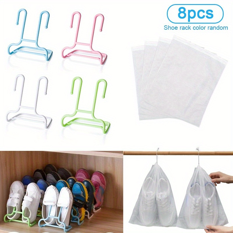 

8pcs Space-saving Shoe Organizer Set - Portable Plastic Hanging Racks & Drying Bags For Home Storage