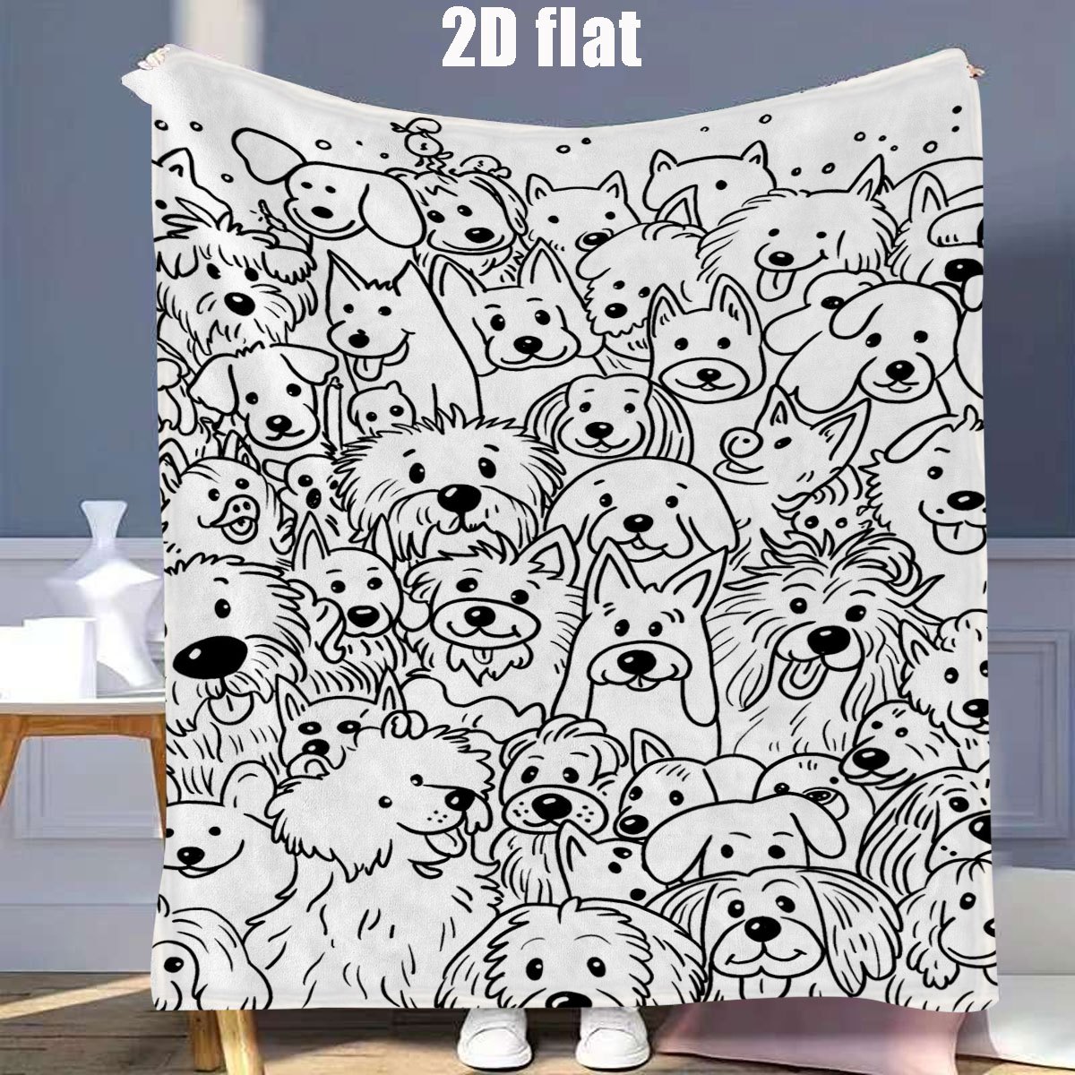 TEMU Stress- Coloring Flannel Blanket, Creative Diy Hand-painted Doodle Home Decor Throw, Dog Print Polyester Blanket, High-quality Flannel Home